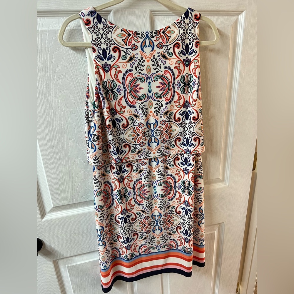 Vince Camuto Navy and Coral Patterned Dress